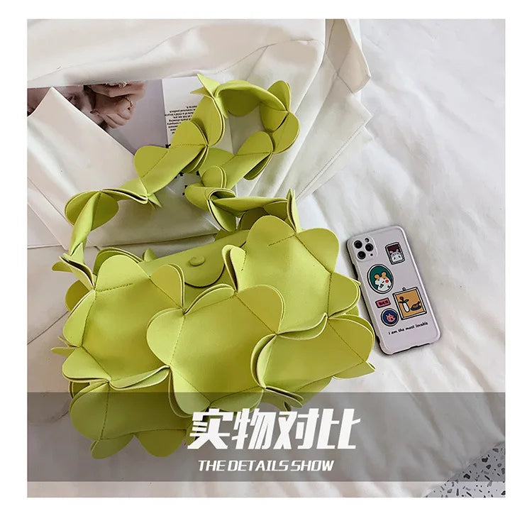 Korean Style 3D Flower PU Leather Shoulder Bag for Women