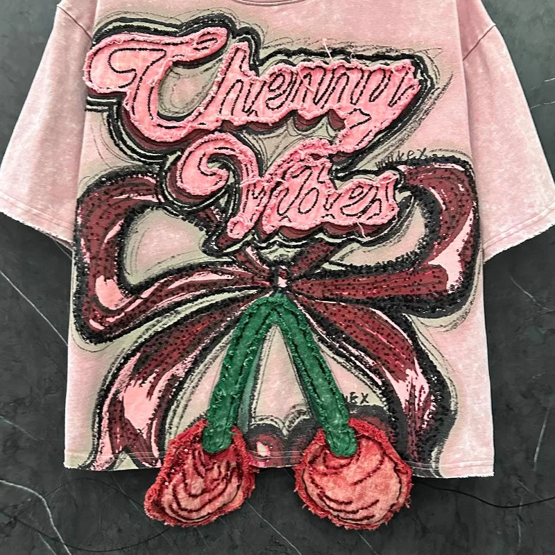 Design Sense 3D Fruit Short-sleeved T-shirt Women's Loose Casual Versatile Crew Neck Top 2025 Summer New Kawaii Tshirts Pullover