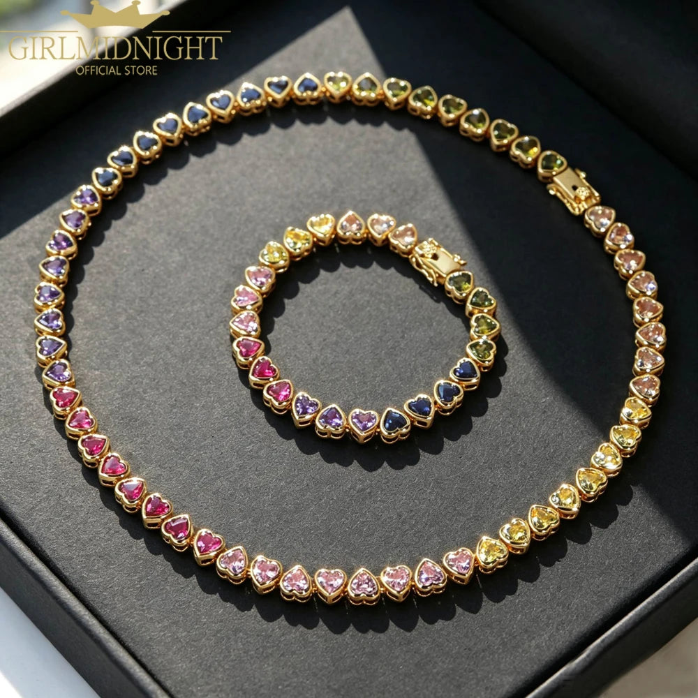 Rainbow Heart Bracelet And Necklace Set