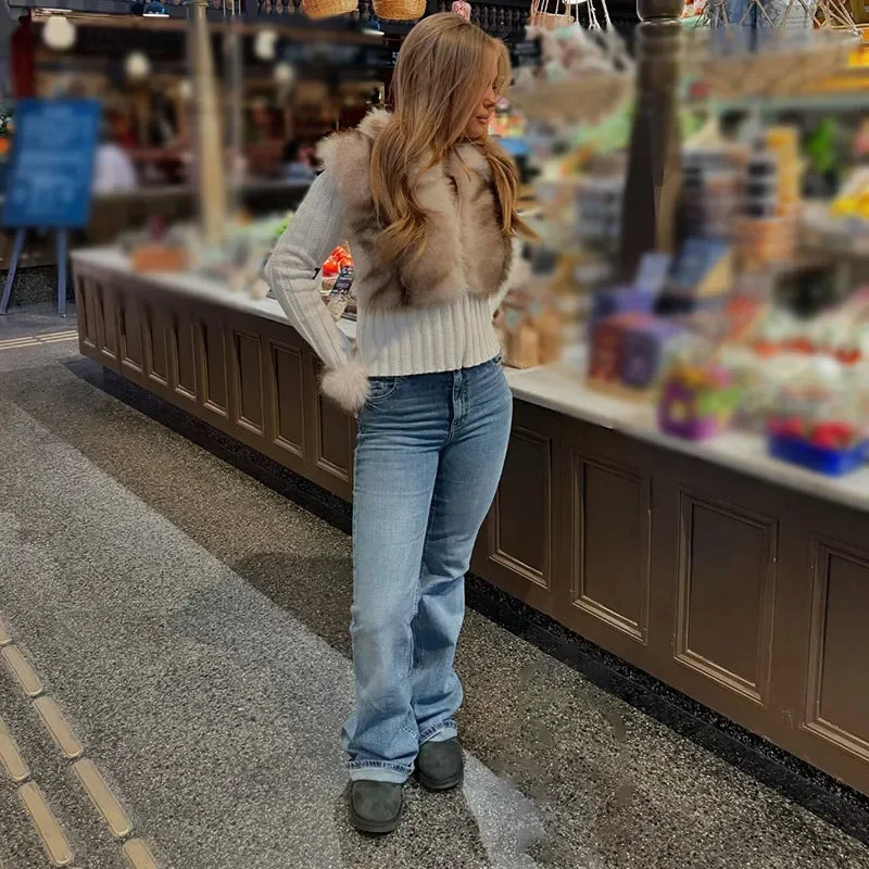 Cozy Luxe Faux Fur Patchwork Knit Cardigan for Women