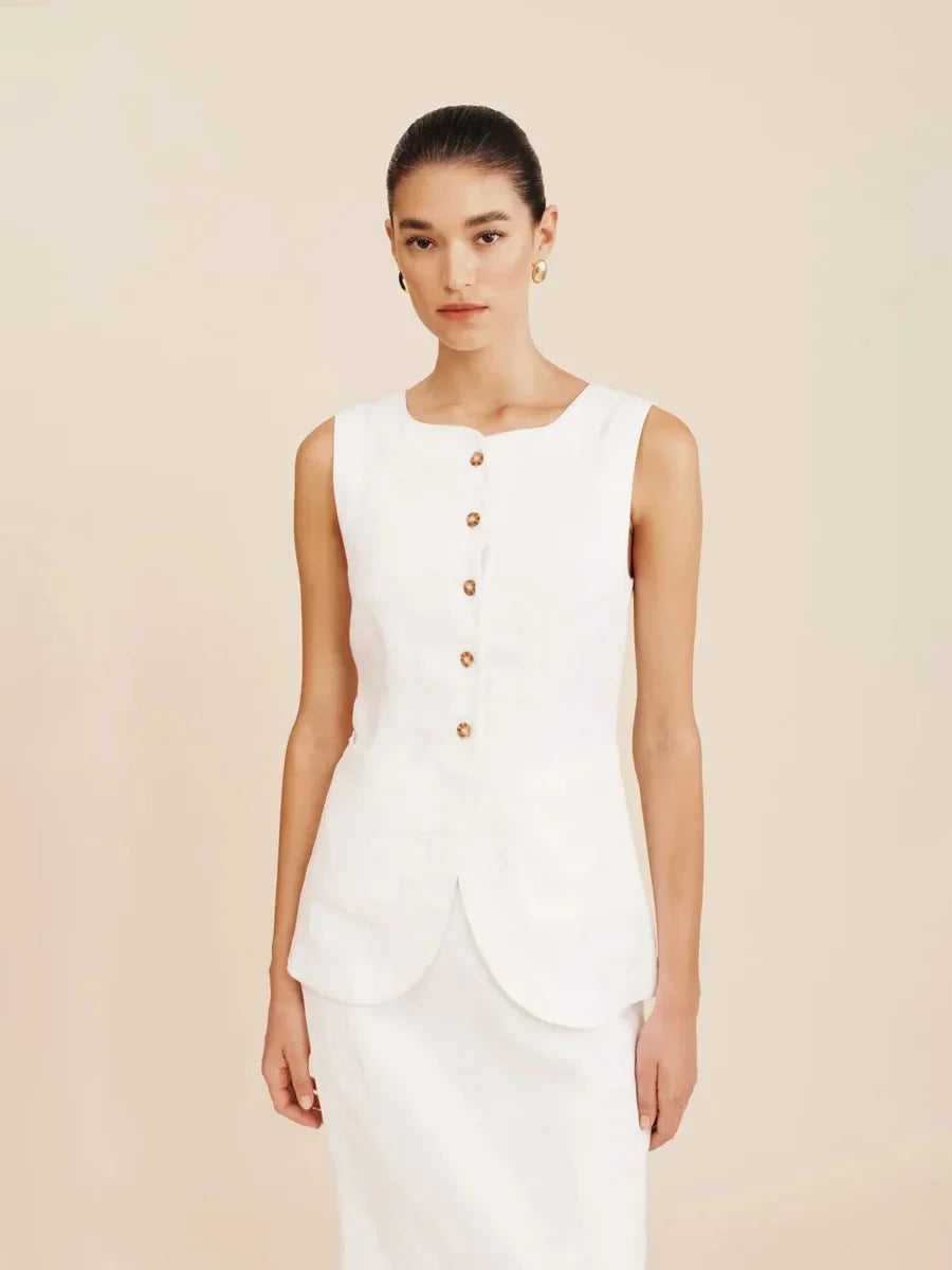 Breathable Linen High Waist Vest And Skirt Set For Women