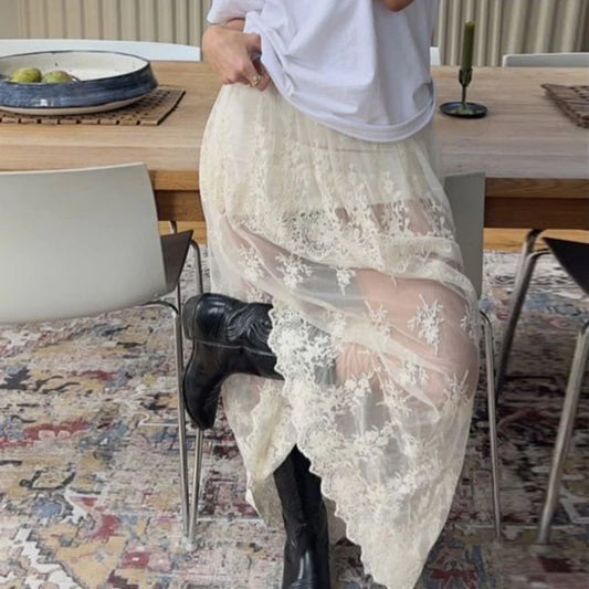 Boho Sheer Lace Maxi Skirt