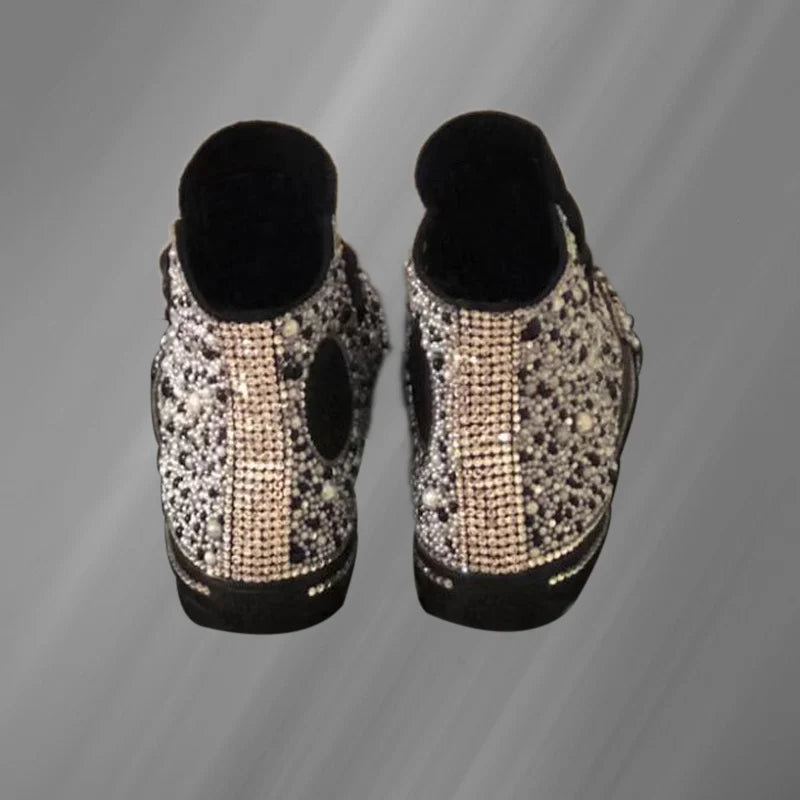 Crystal Embellished High Top Canvas Sneakers for Women