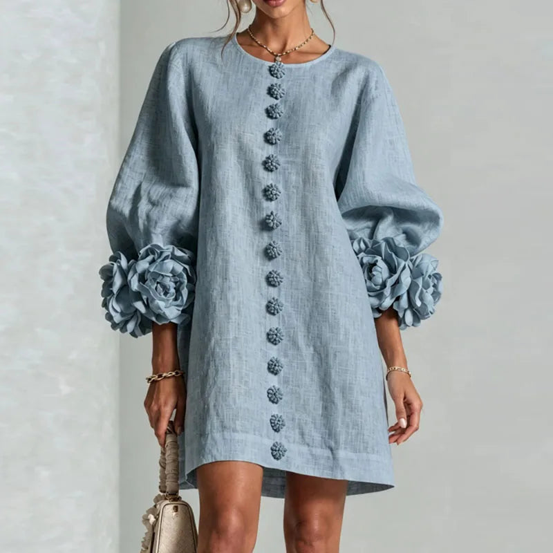 Elegant 3D Flower Bubble Sleeve Mini Dress for Women