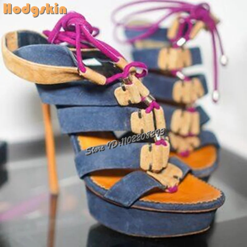 Retro Hollow Lace-Up Fashion High Heel Sandals for Women