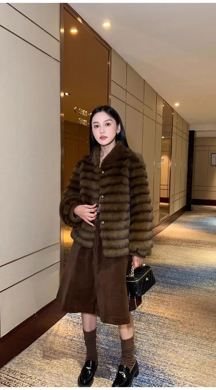 Faux Fur Coat for Women,Single Breasted Jacket,Thicken Warm,High Quality,Preppy Style, Female Clothes,New,Winter,2025