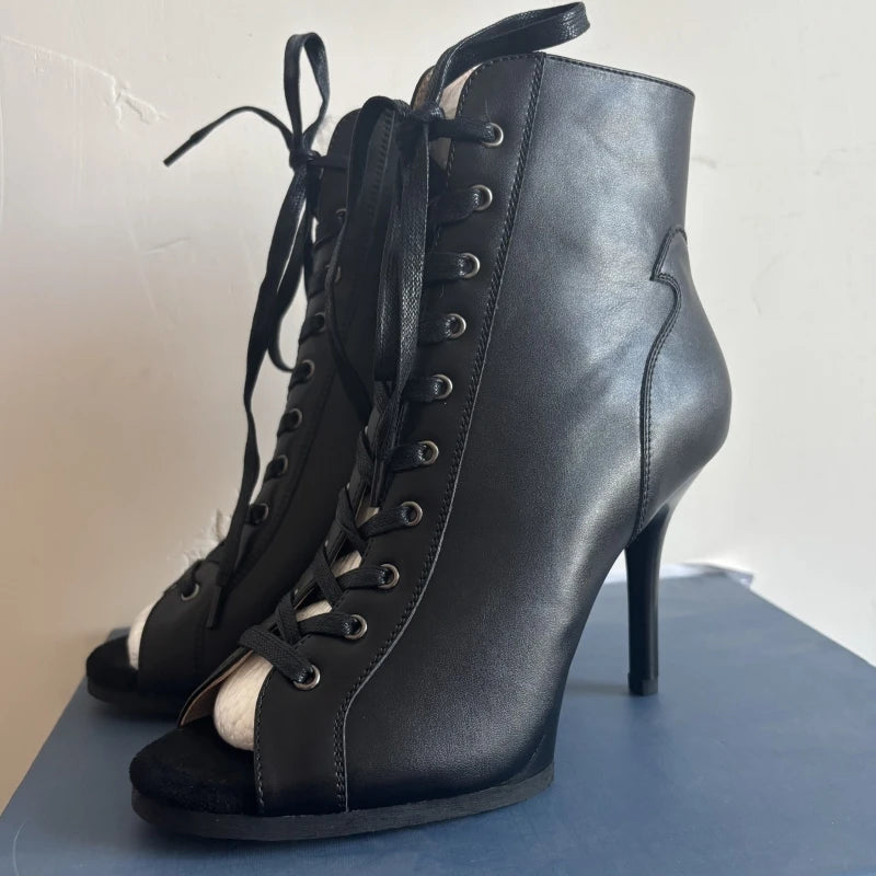 Peep Toe High Heel Zipper Ankle Boots