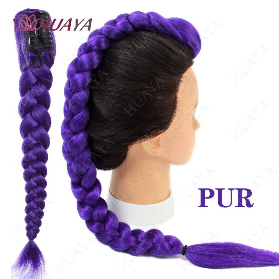 Purple Braided Clip In Synthetic Ponytail Extensions For Women
