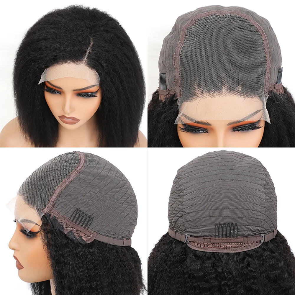 Transparent Kinky Straight Lace Front Wigs Pre Plucked Yaki 5X5 Short Bob Human Hair Wigs For Woman Natural Lace Closure Bob Wig