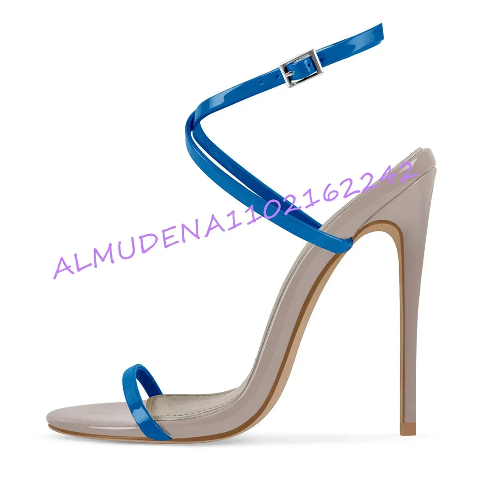 Two-Tone Patent Leather Stiletto Ankle Strap Sandals for Women