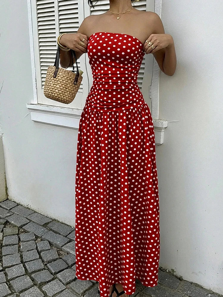 Polka Dot Backless Strapless Maxi Summer Dress for Women