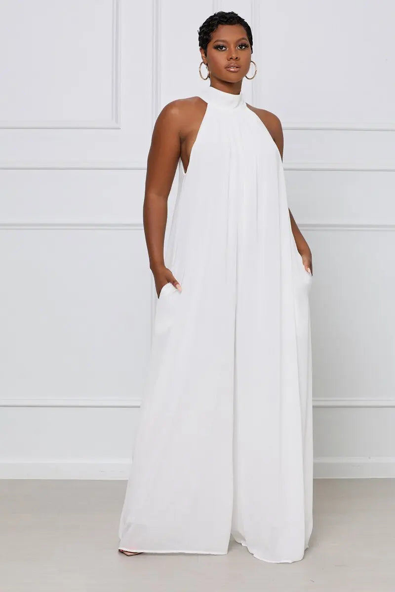 Loose Fit Solid Color Chiffon Ankle Length Jumpsuit for Women