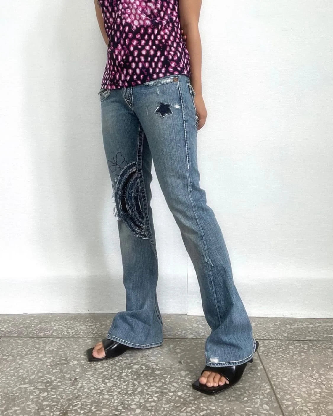 Crown Embroidered Microflare Jeans