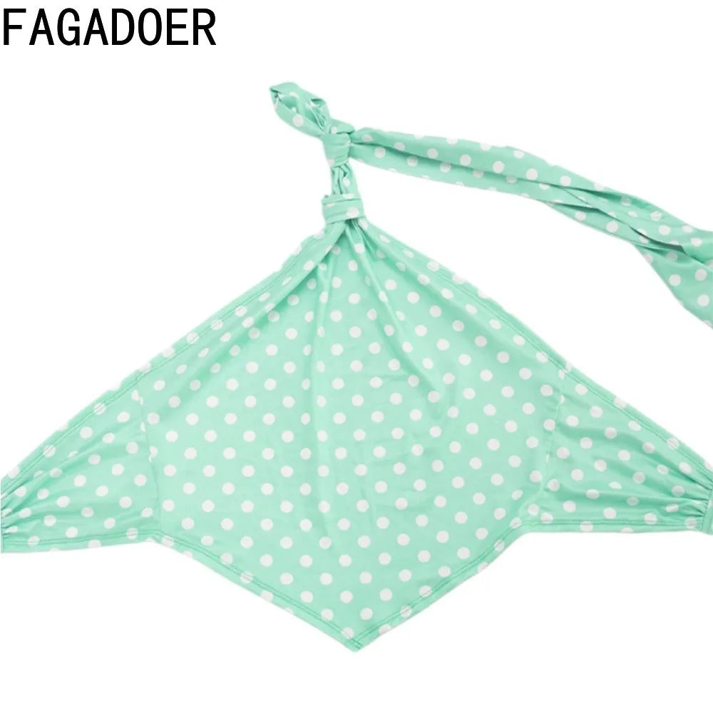 Polka Dot Ruched Mint Green Two Piece Set for Women