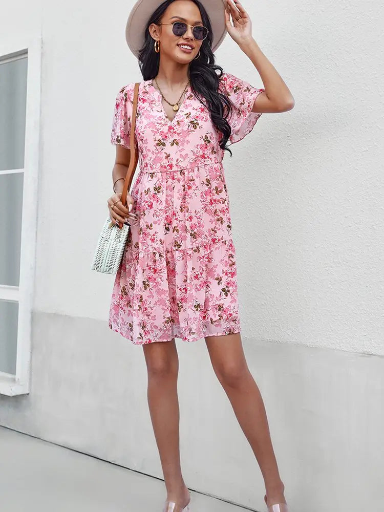 Casual Round Neck Floral Print Pullover Dress For Women