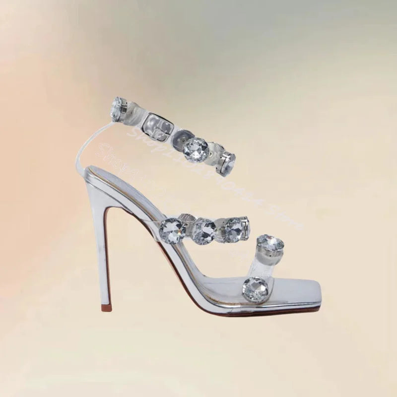 Crystal Embellished Open Toe Sandals With Buckle for Women