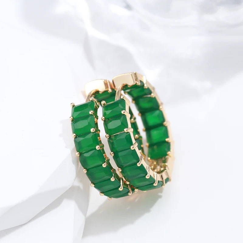 Emerald Cut Zircon Hoop Earrings