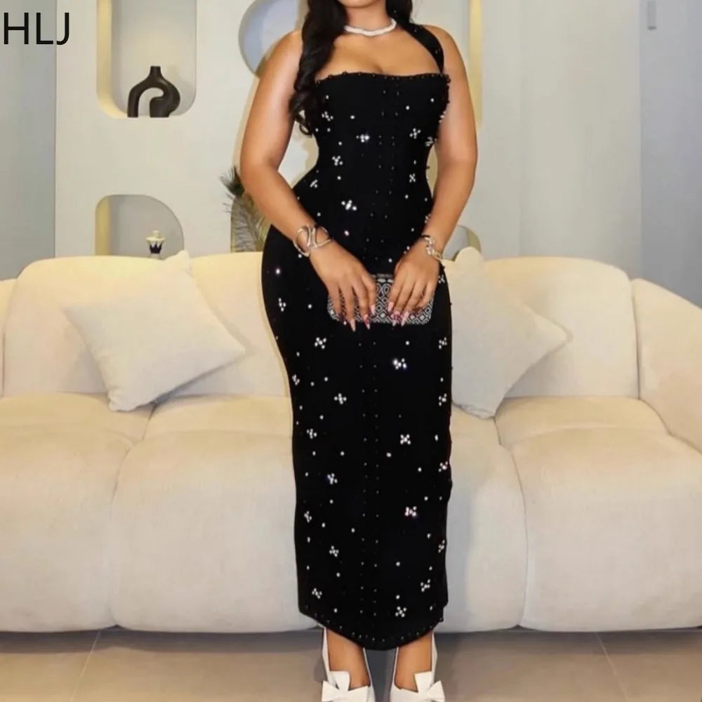 Pearl Patchwork Halter Backless Bodycon Dress for Women