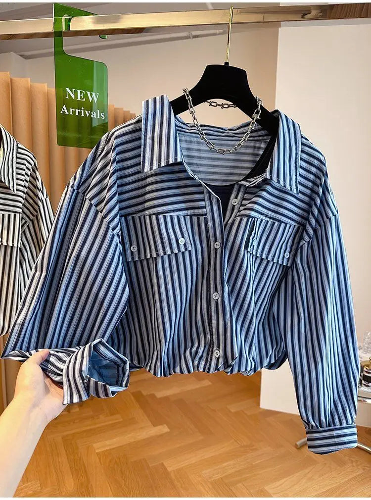 Loose Striped Spliced Lightweight Polyester Tank Top for Women