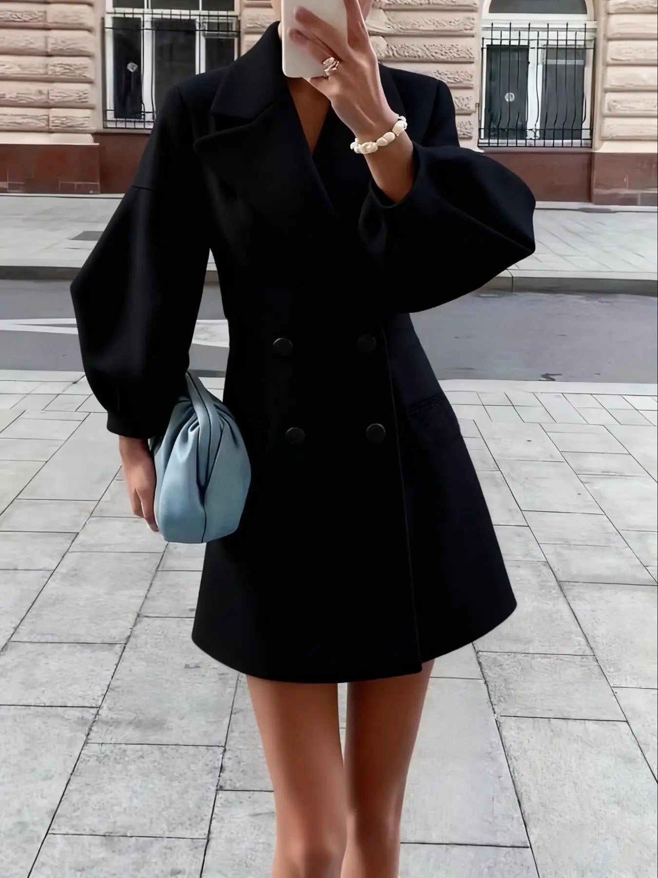 2026 Retro European Style Lantern Sleeve Notch Collar Woolen Coat Short Length Vintage Court Fashion Women's Outerwear