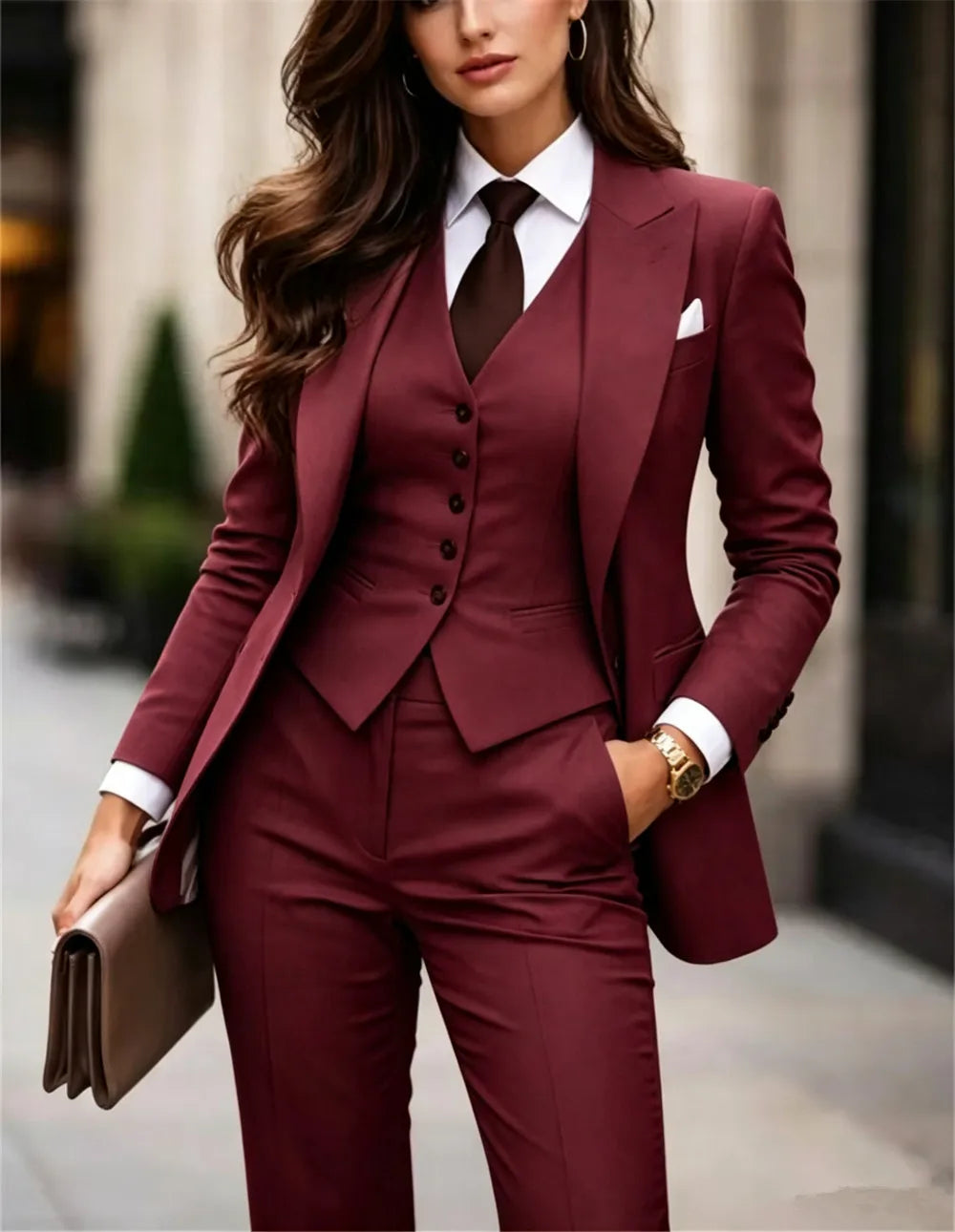 Luxury Women Beige 3-Piece Suit Formal Women Pantsuit Set Blazer Waistcoat Suit Office Wear Slim-fit Suit Business & Prom Suit