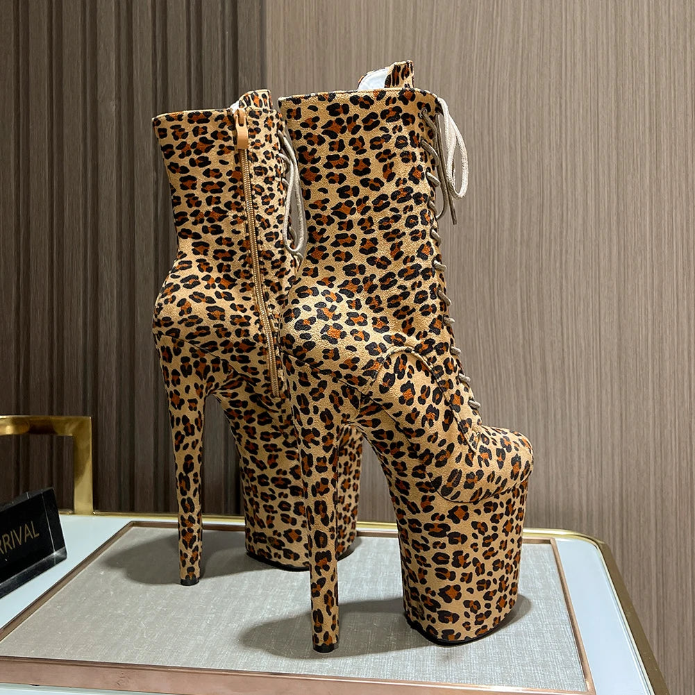 Leopard Print Suede Ankle Boots With Zipper Straps for Women