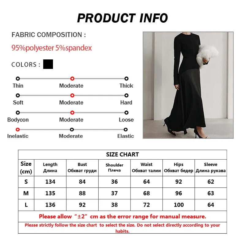 Oymimi Elegant Black O-Neck Womens Dresses Fashion Long Sleeve Patchwork Slim Dresses Casual New Straight Ankle-Length Dress