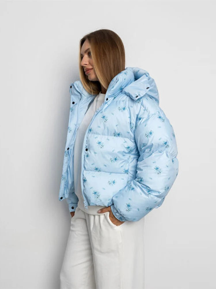 Casual Printed Zip Front Hoodie Jacket for Women