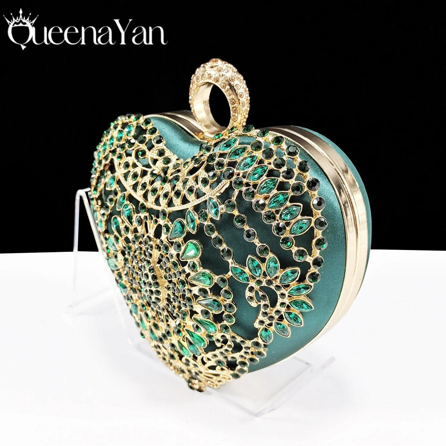 Italian Design Metal Rhinestone Decoration Ladies Evening Clutch Bag love Small Bag Chain Sky Blue Color Bag