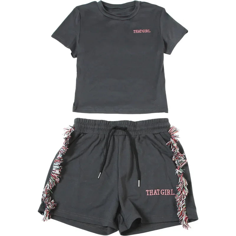 Shorts Set for Women Streetwear Sexy Slimming Short Sleeved Top and High Waist Solid Half Pants Female 2025 Spring/Summer New