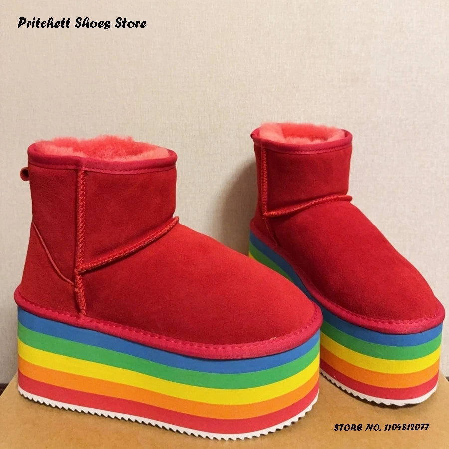 Rainbow Platform Faux Fur Boot