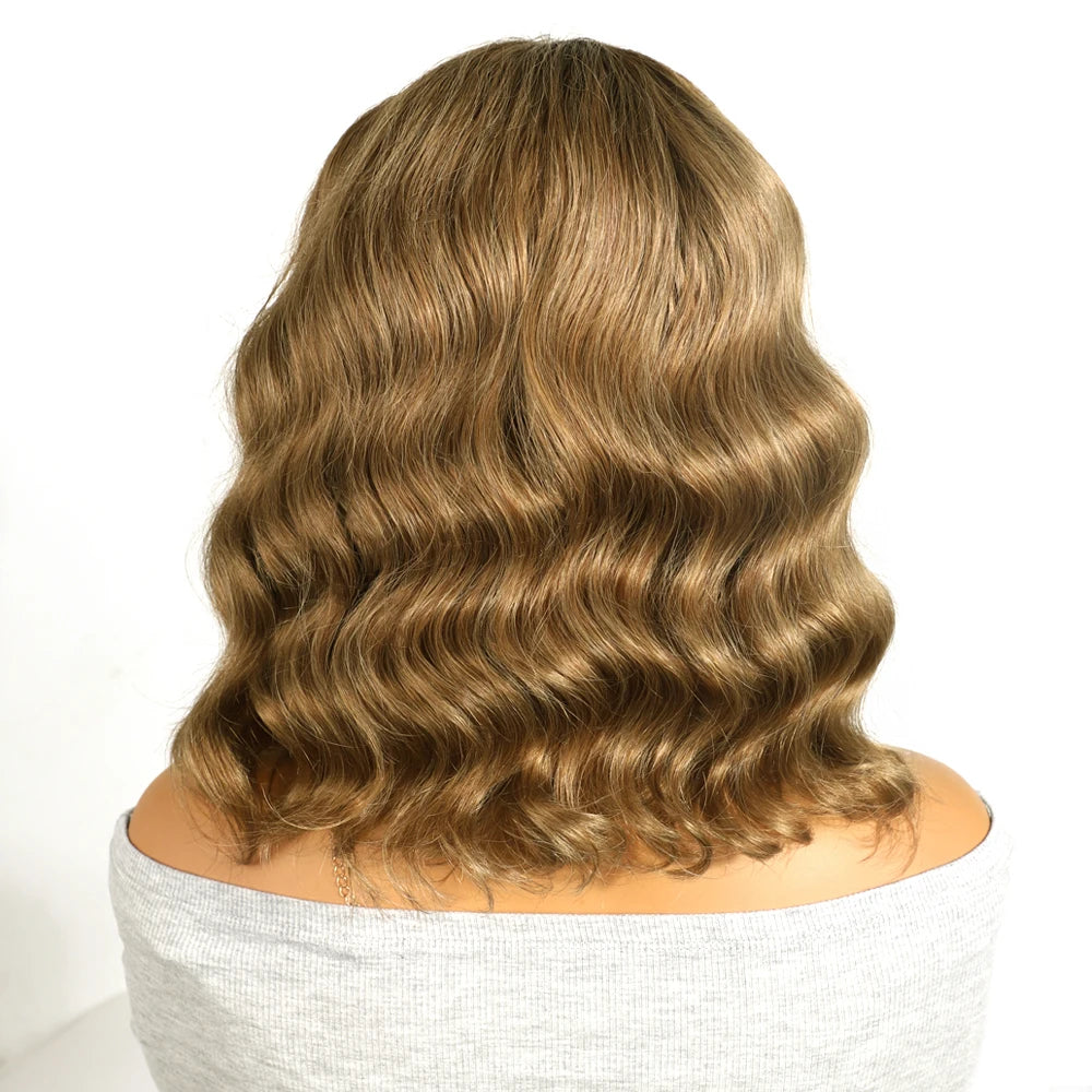 Honey Blonde Shadow Root Body Wave Bob Lace Front Wig for Women