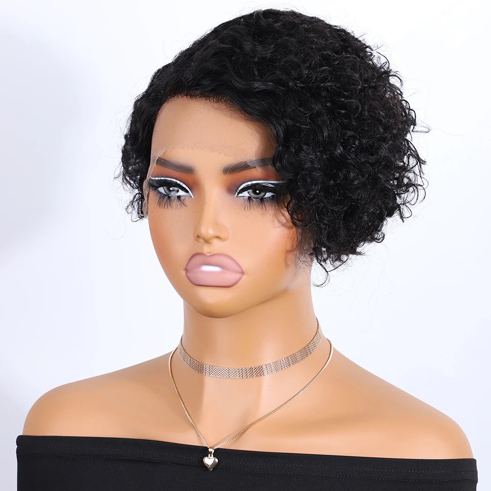 Curly Short Pixie Lace Front Wig Remy Human Hair Glueless for Women