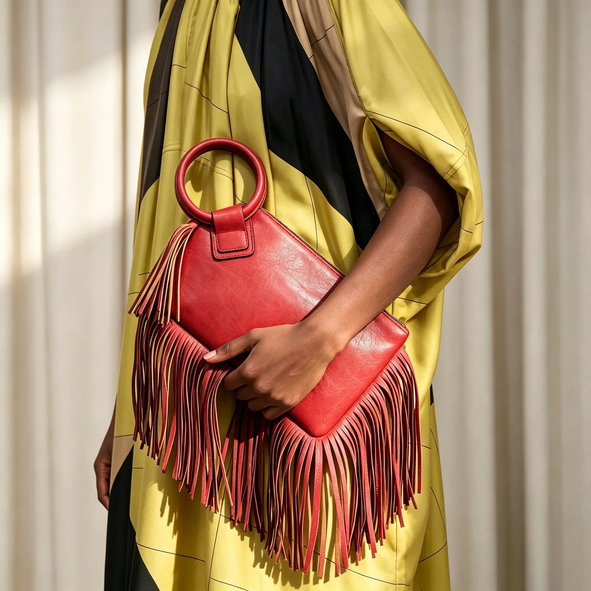 Vintage Tassel Fringe Zipper Clutch Handbag for Women