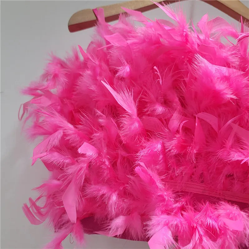 YEAE fluffy ostrich feather halter top design sense short small halter vest women's outer wear inner top tide