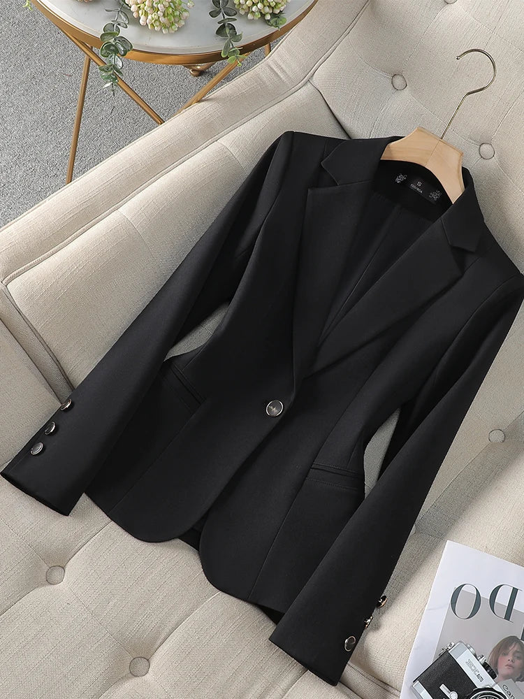 Fashion Ladies Blazer Coat Women Apricot Red Khaki Long Sleeve Female Business Work Wear Slim Formal Jacket For Autumn Winter