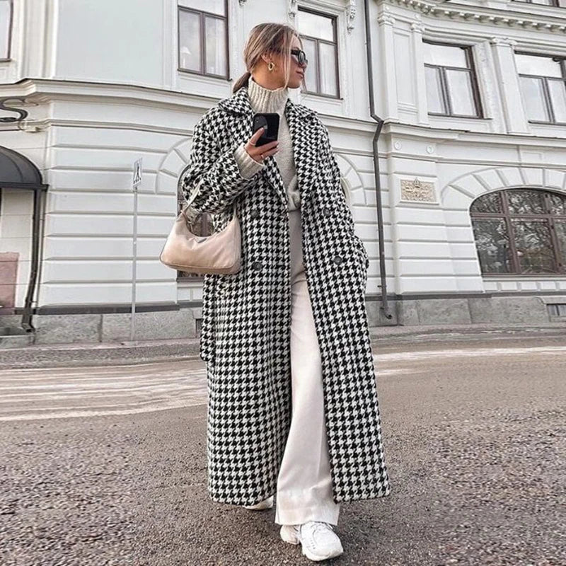 Classic Houndstooth Women's Blazer Luxury Custom Double Breasted Notch Lapel Jacket 1 Piece Elegant Female Clothing Outerwear