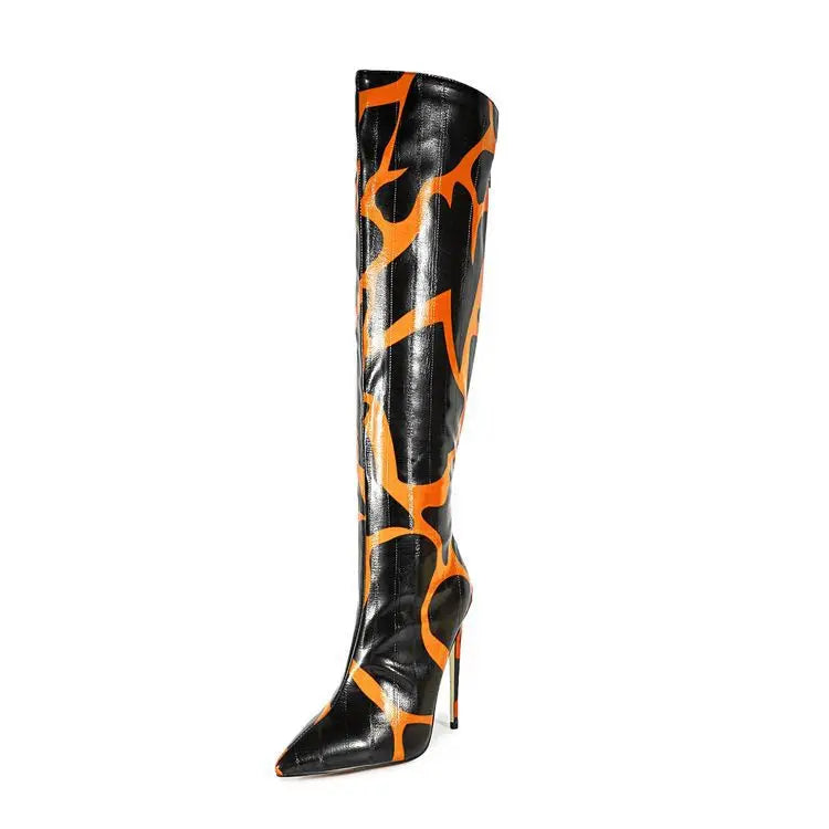 Fashion Stretch Back Zipper Stiletto Pointed Toe Knee High Boots for Women