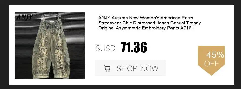ANJY Autumn New Women's Streetwear Y2K Chic Fashion Safari Style Niche Personality Spliced Button Jeans Casual Denim Pants A7689