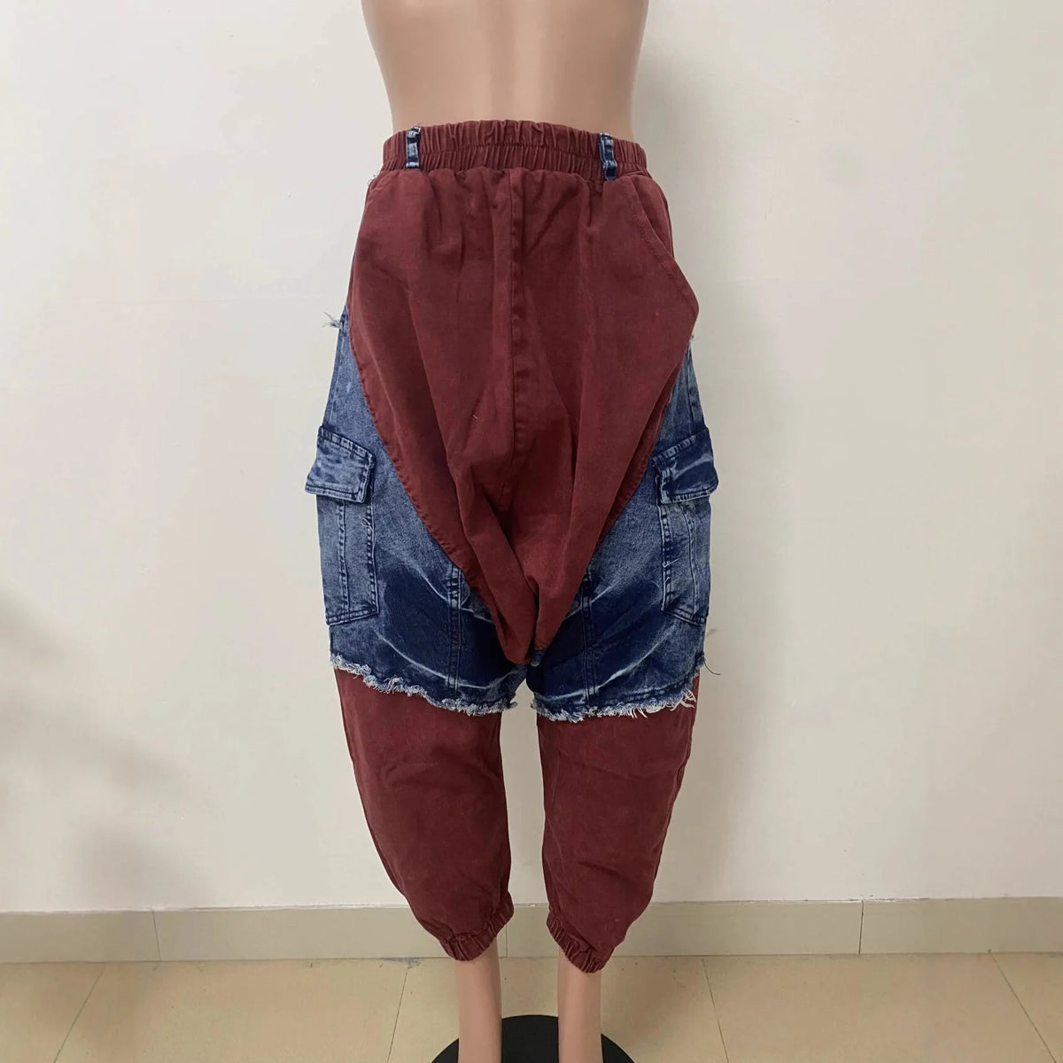 High Waist Patchwork Loose Fit Harem Jeans for Women