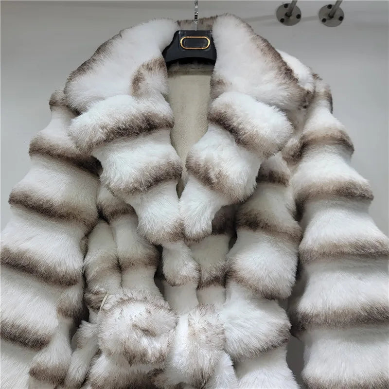 Autumn Winter Fashion Light Luxury Large Lapel Eco-Friendly Faux Fur Plush Coat Women Heavy Craft Long Sleeve Elegant Jackets
