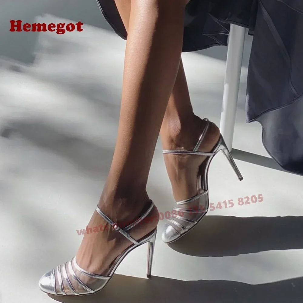 Air Mesh Round Toe Buckle Strap Stiletto Sandals for Women