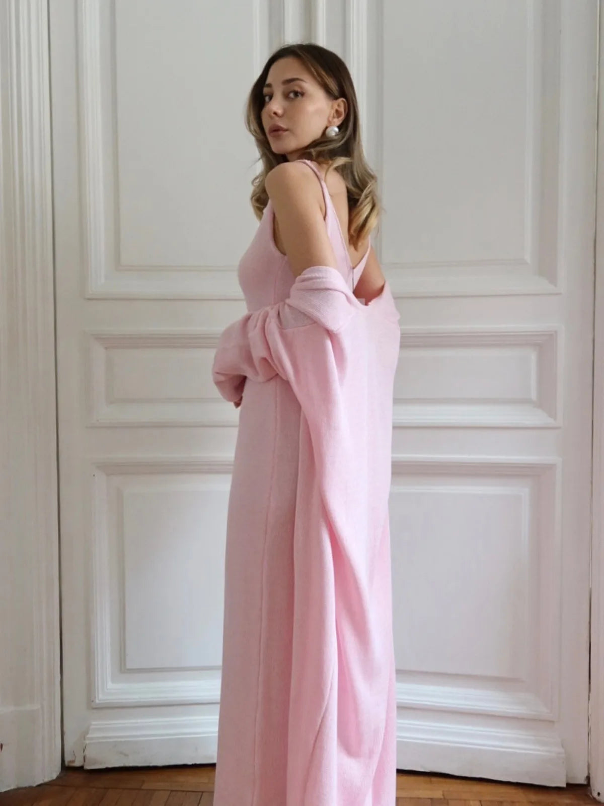 V-Neck Ribbed Knit Maxi Dress Set