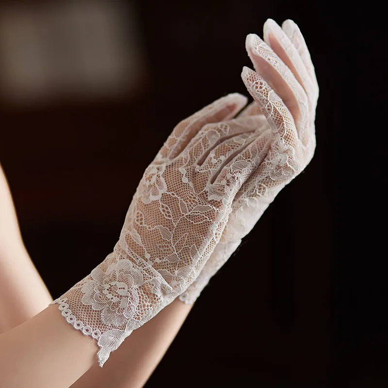 Floral Embroidered Bridal Tulle Gloves