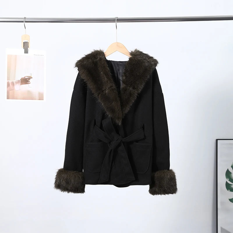 Warm Faux Fur Hooded Winter Coat With Pockets for Women