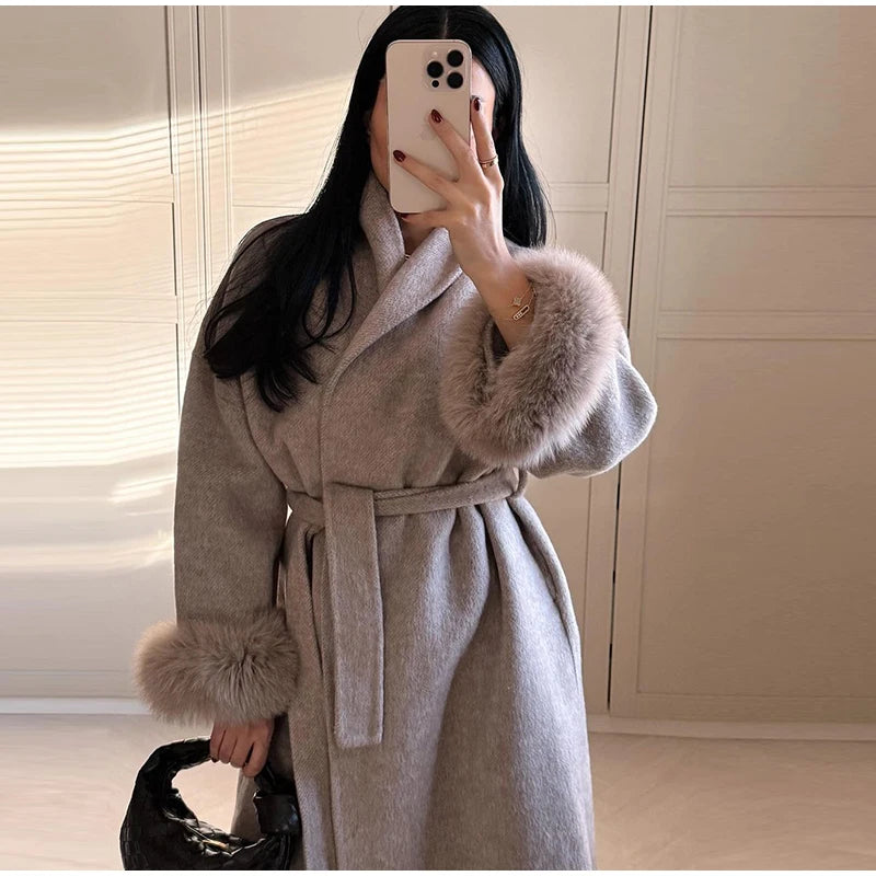 Elegant Longline Turn Down Collar Winter Coat for Women