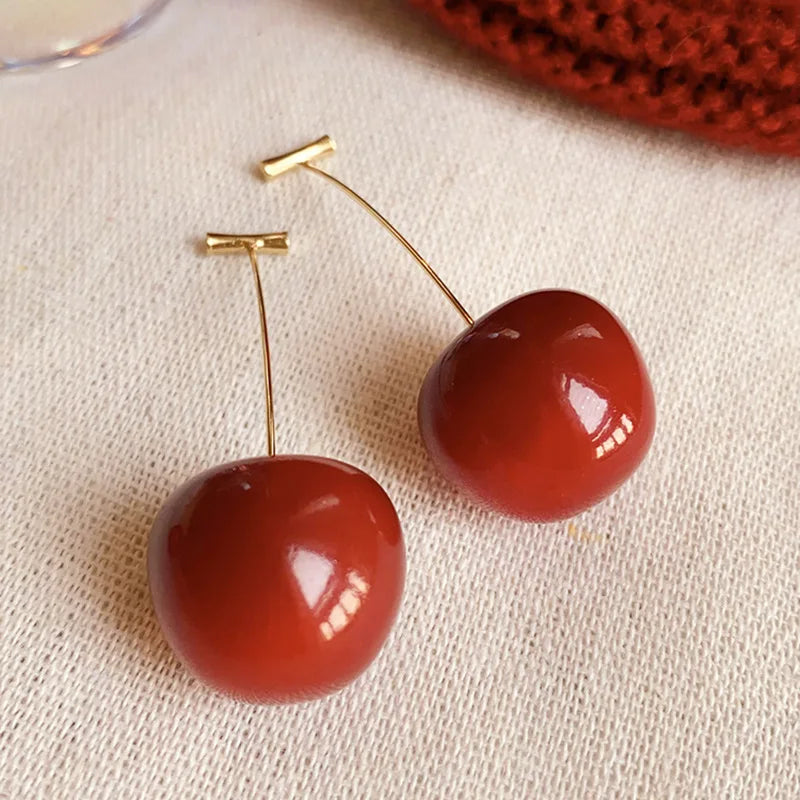 Resin Cherry Rhinestone Drop Earrings