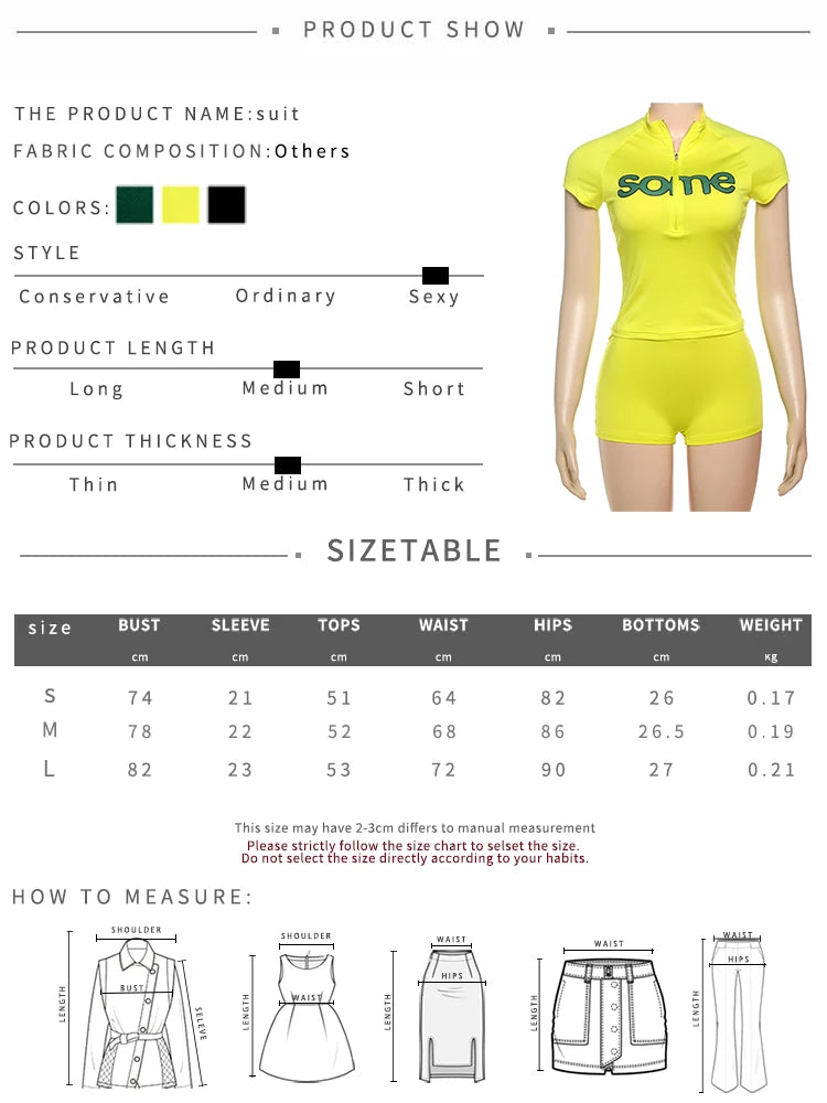 Cutenew Letter Print Sporty Women 2 Piece Set Summer Casual Short Sleeve Zip Up Tees+Solid Slim Shorts Female Daily Tracksuits