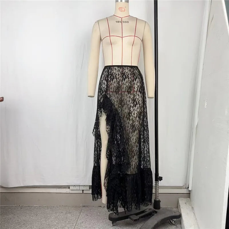 Elegant Asymmetrical Floral Lace Maxi Skirt for Women