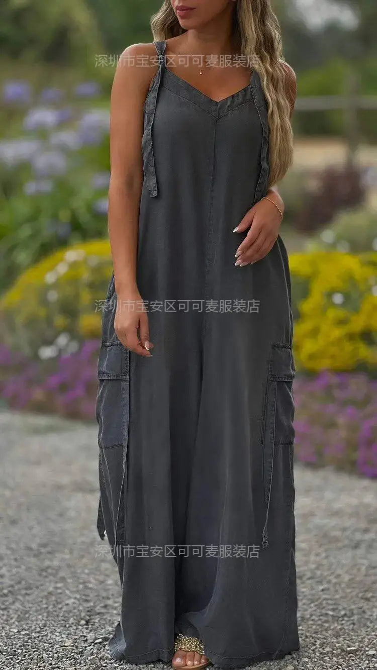 Jumpsuits Women One Piece Sleeveless Overalls Wide Leg Long Pants Casual Loose Rompers Y2k Streetwear Jumpsuit Summer 2025